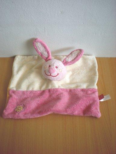 Doudou Lapin Tex Rose écru orange 