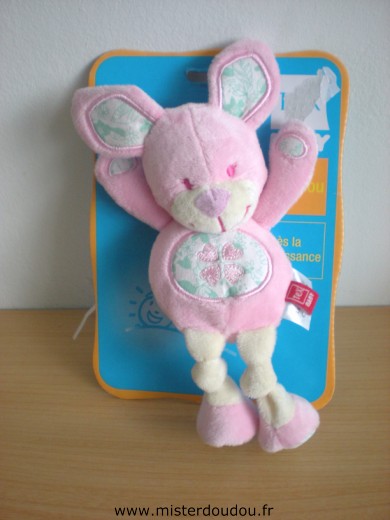 Doudou Lapin Tex Rose feuilles vertes Oreilles font bruit de papier