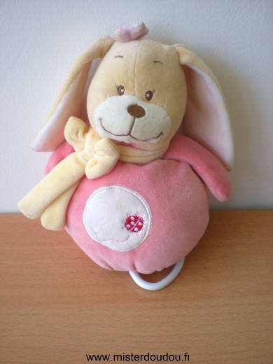 Doudou Lapin Tex Rose jaune coccinelle rouge 