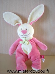 Doudou Lapin Tex Rose jaune écharpe verte 