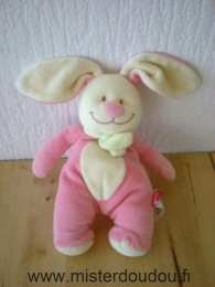 Doudou Lapin Tex Rose jaune echarpe verte 