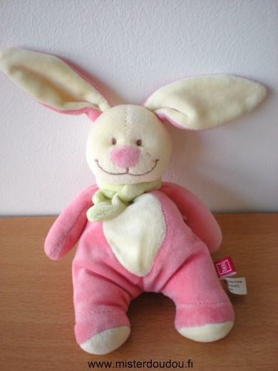 Doudou Lapin Tex Rose jaune echarpe verte 