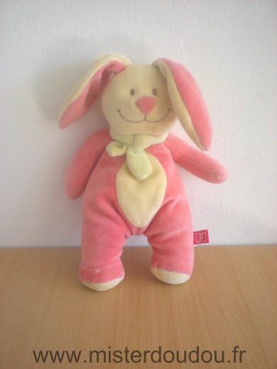 Doudou Lapin Tex Rose jaune echarpe verte Petit modele