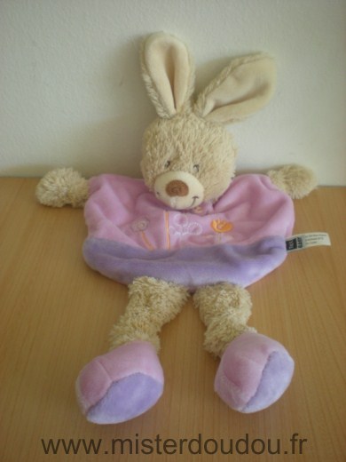 Doudou Lapin Tex Rose mauve avec broderies fleurs papillons 