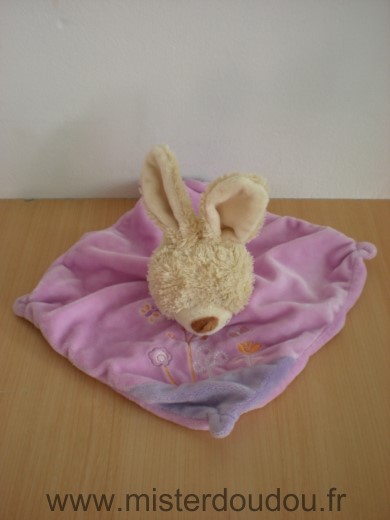 Doudou Lapin Tex Rose mauve fleurs papillon 