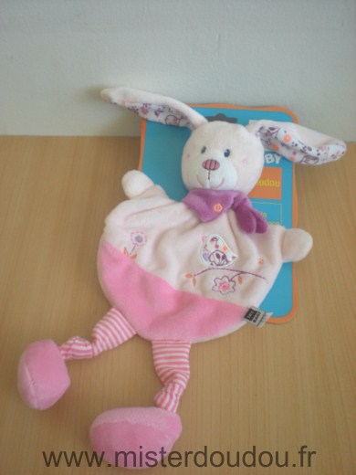 Doudou Lapin Tex Rose motif oiseau foulard mauve 