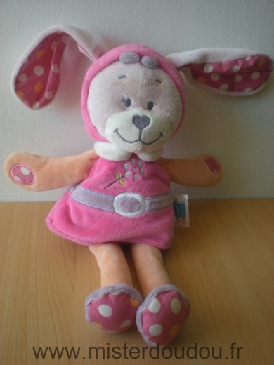 Doudou Lapin Tex Rose orange 