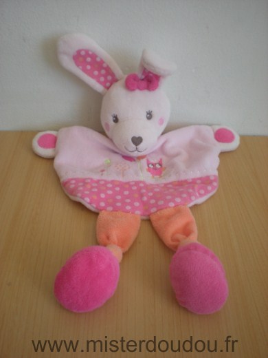 Doudou Lapin Tex Rose orange oiseau brodé 