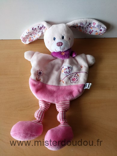 Doudou Lapin Tex Rose violet fleurs oiseau 