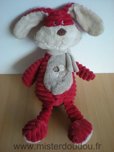 Doudou Lapin Tex Rouge gris beige trefle 