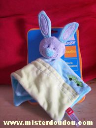 Doudou Lapin Tex Vert anis bleu clair bleu turquoise Voiture verte brodée sur le bleu