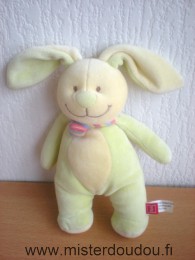 Doudou Lapin Tex Vert clair jaune écharpe multicolore 