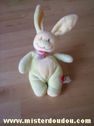 Doudou Lapin Tex Vert clair jaune écharpe multicolre Tout petit modèle