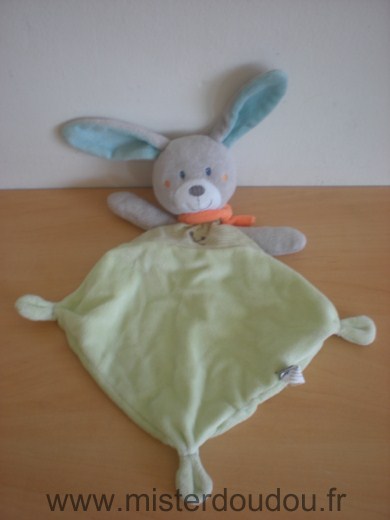 Doudou Lapin Tex Vert gris foulard orange 