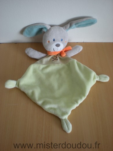 Doudou Lapin Tex Vert gris foulard orange 