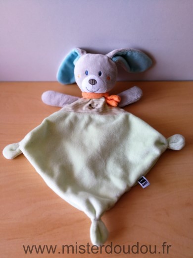 Doudou Lapin Tex Vert gris orange losange 