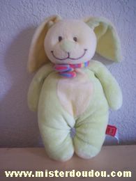 Doudou Lapin Tex Vert jaune écharpe multicolore C'est le petit modèle