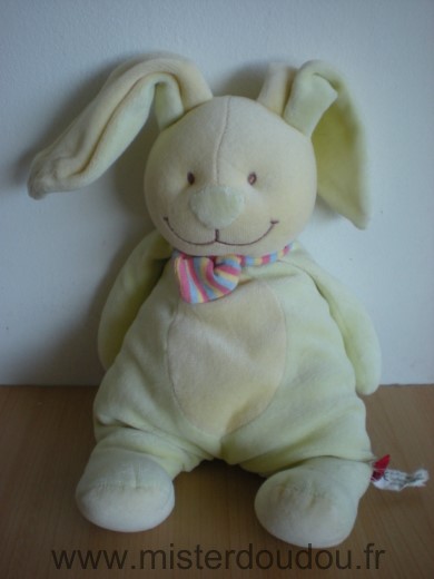 Doudou Lapin Tex Vert jaune exharpe rayee 