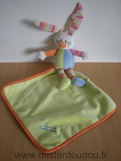 Doudou Lapin Tiamo Lapin mouchoir vert rose bleu orang Pouet dans le ventre