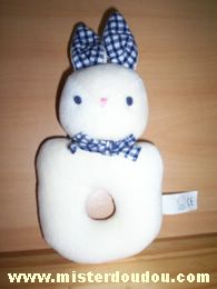 Doudou Lapin Tigex Blanc oreilles carreaux bleu 