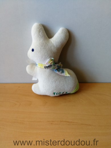 Doudou Lapin Tigex Blanc vert ruban 