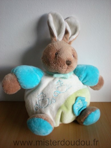 Doudou Lapin Toodo Blanc bleu marron 