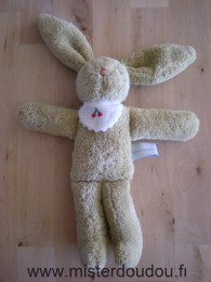 Doudou Lapin Trousselier Beige bavoir blanc avec cerises 