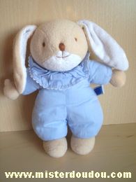 Doudou Lapin Trousselier Beige blanc habit bleu Lapin musical