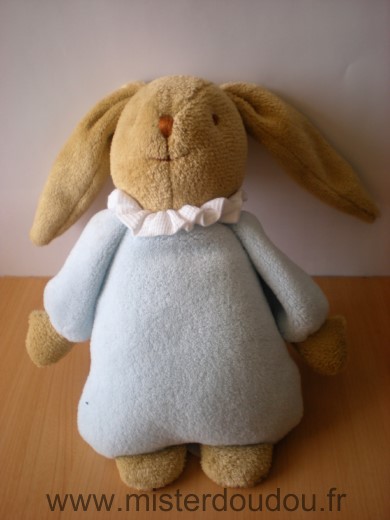 Doudou Lapin Trousselier Beige bleu ciel col blanc 