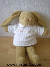 Doudou Lapin Trousselier Beige tshirt blanc bonne nuit avec veilleuse lumineuse dans le ventre 