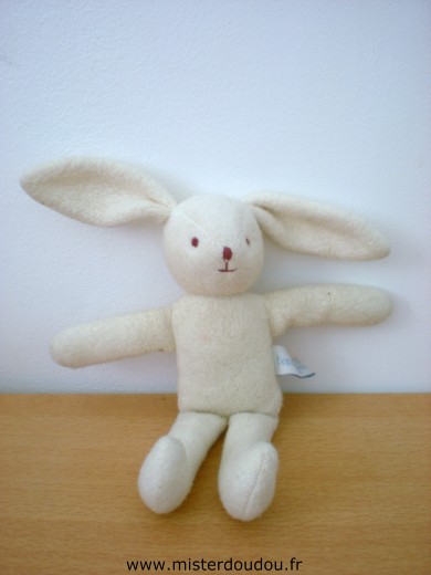 Doudou Lapin Trousselier Ecru Yeux bouche brodés fil bordeaux