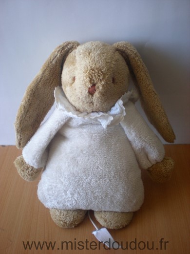 Doudou Lapin Trousselier Ivoire beige col blanc 