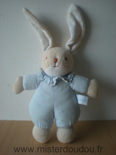 Doudou Lapin Trousselier Tissus bleu, tissus eponge beige 