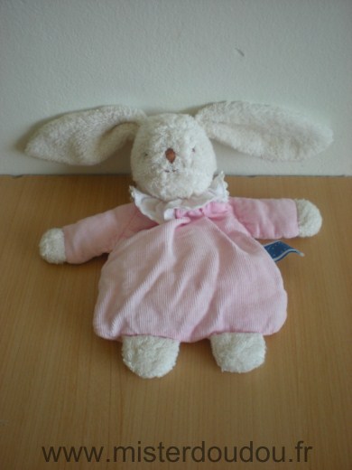 Doudou Lapin Trousselier Velours rose tissus eponge blanc 