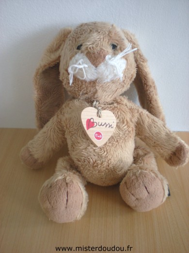 Doudou Lapin Trudi Marron, medaillon coeur bussi 