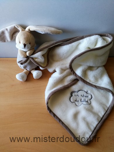 Doudou Lapin Un rêve de bébé Beige blanc couverture polaire 