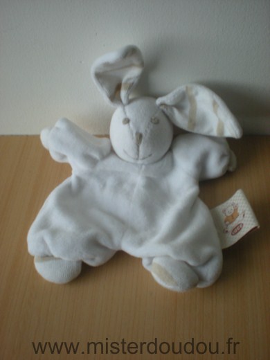 Doudou Lapin Vaco Blanc trait beiges 