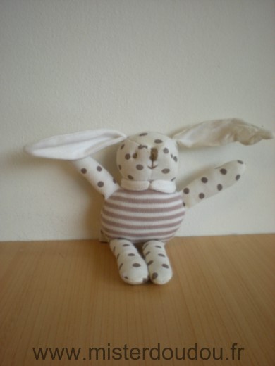 Doudou Lapin Vertbaudet Blanc points marron rayures 