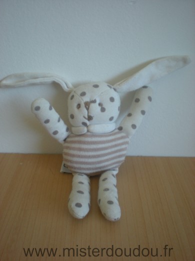 Doudou Lapin Vertbaudet Blanc points marron rayures 