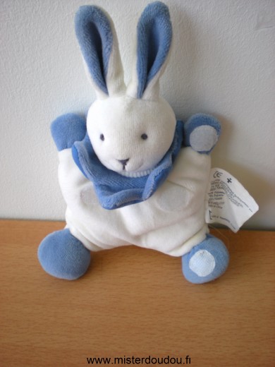 Doudou Lapin Vertbaudet Bleu blanc 4 petits scratchs ronds