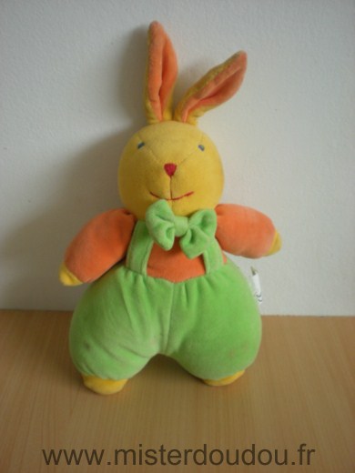 Doudou Lapin Vulli Orange vert jaune Doudou propre mais quelques petites taches sur les jambes