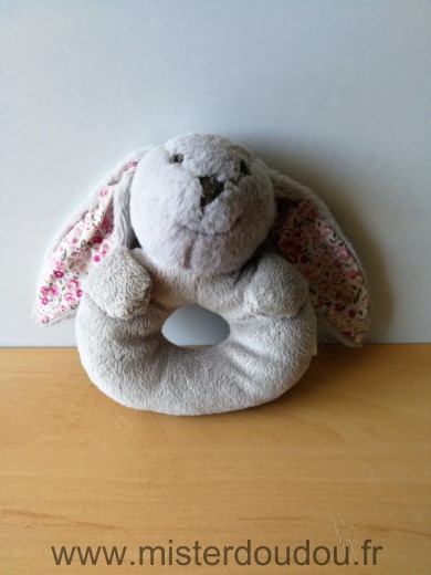 Doudou Lapin Zara home Gris oreilles fleurs rose 