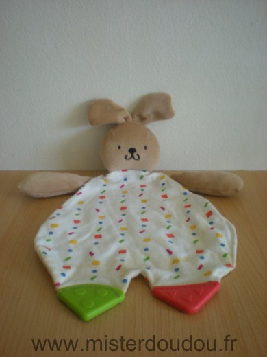 Doudou Lapin 0 Beige blanc motifs geometriques anneau dentition 