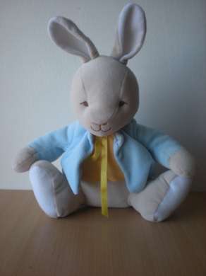 Doudou Lapin - marque non connue - Beige jaune bleu 