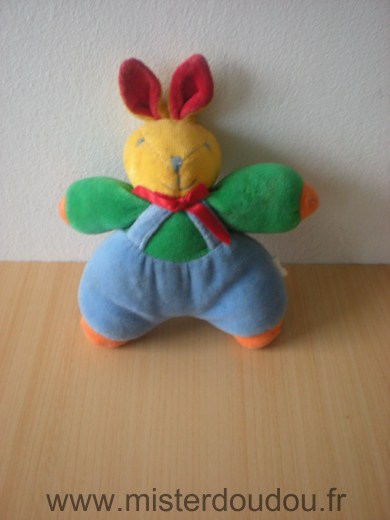 Doudou Lapin - marque non connue - Bleu vert rouge jaune 