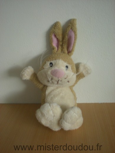 Doudou Lapin - marque non connue - Ecru marron nez rose 