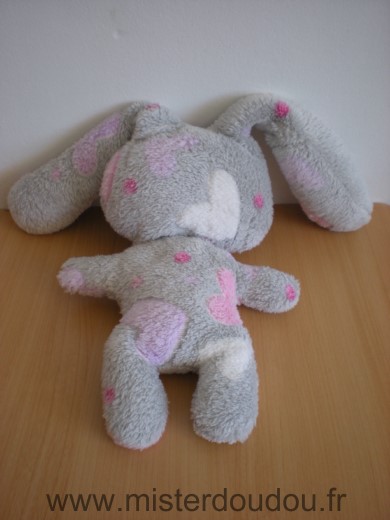 Doudou Lapin - marque non connue - Gris points rose coeurs blanc mauve rose 