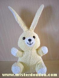 Doudou Lapin - marque non connue - Jaune blanc En tissus eponge billes marrons pour les yeux