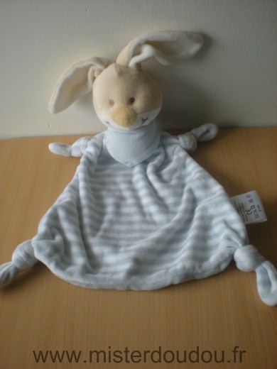 Doudou Lapin 0 Lapinou rayé bleu et blanc foulard bleu 