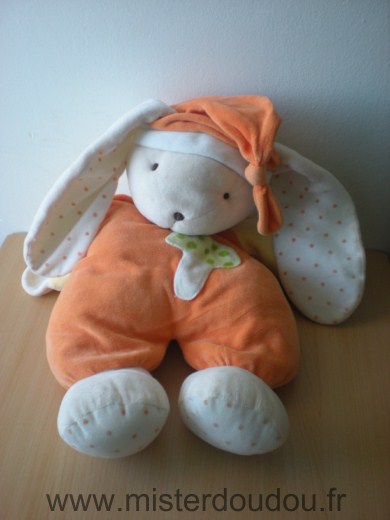 Doudou Lapin - marque non connue - Orange avec champignon vert, jaune blanc 